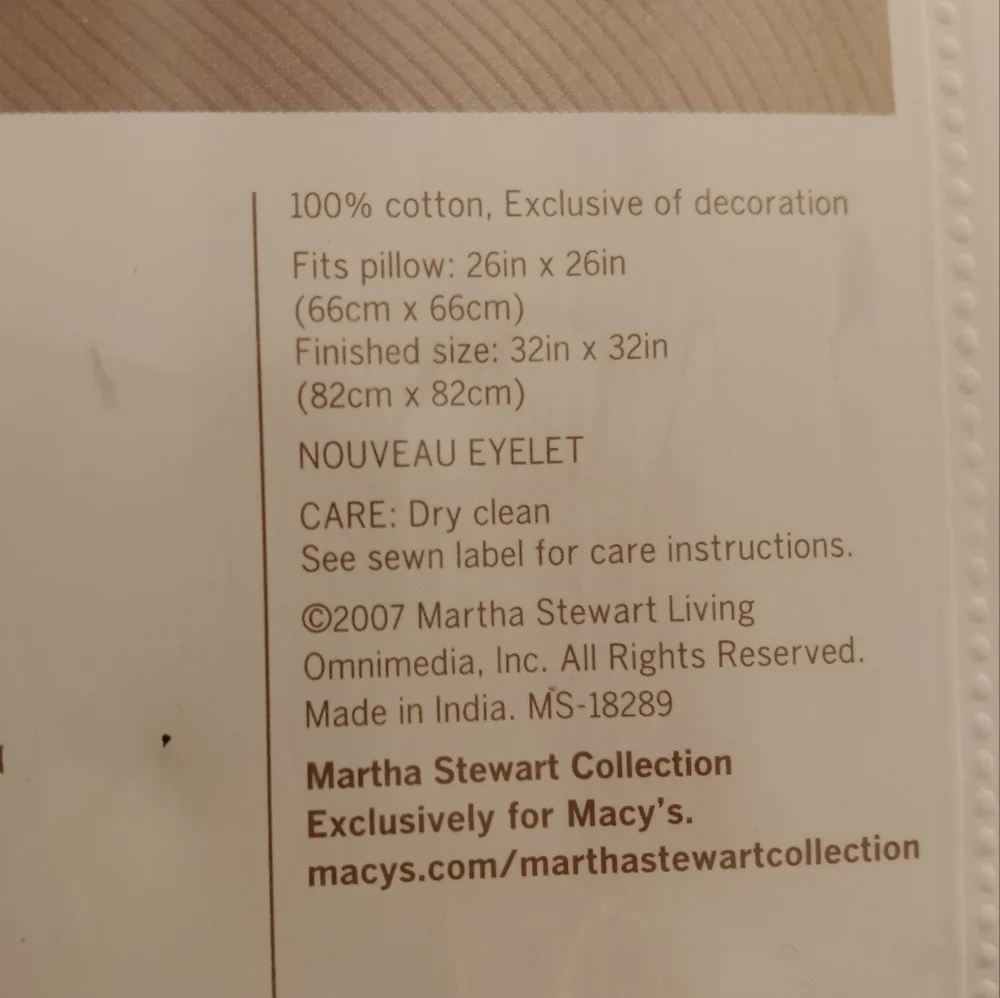Martha Stewart Fine Linens Embroidered Euro Sham SINGLE 26